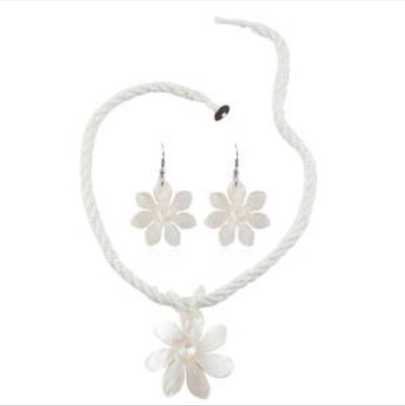 White Shell Earrings and Beaded Necklace - Picture 1 of 2